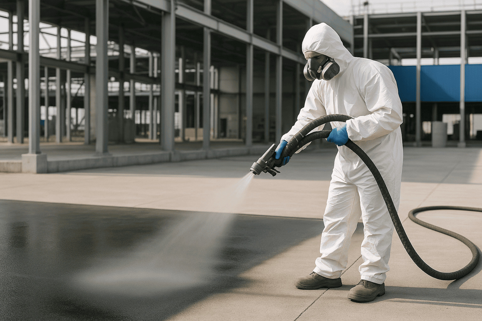 Impermeabilización poliurea aplicada en superficie industrial en Catalunya