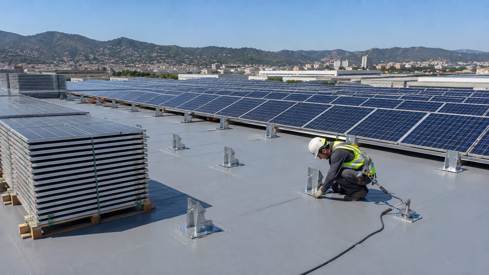 impermeabilizar-cubierta-con-placas-solares-poliurea-barcelona